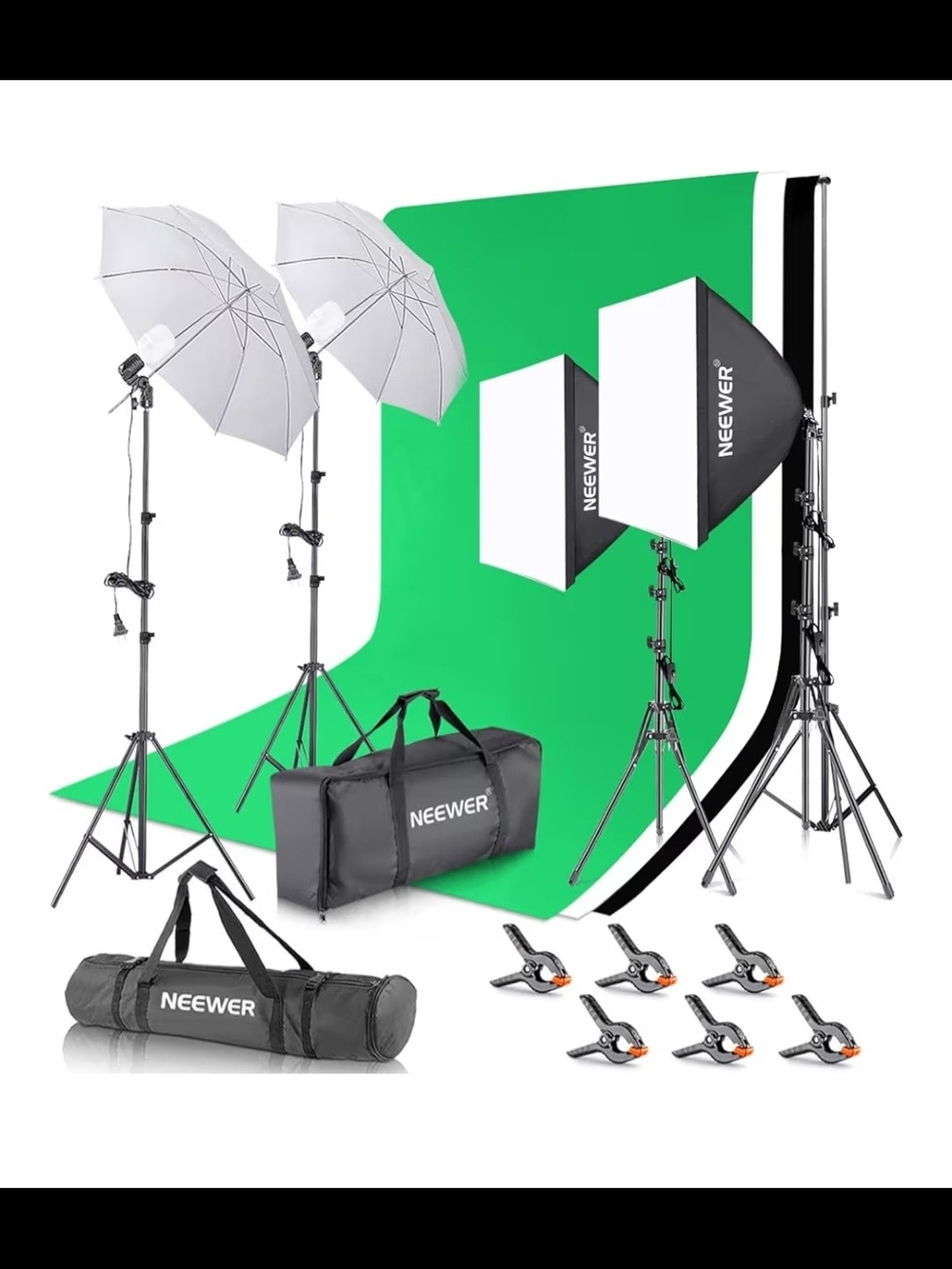 Neewer Studio Lighting Kit with Green Backdrop - Black/White